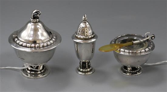 Christian F. Heise for Georg Jensen, a three-piece silver condiment set,